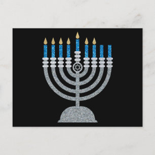 6. Nacht Hanukkah Glitzer Postkarte