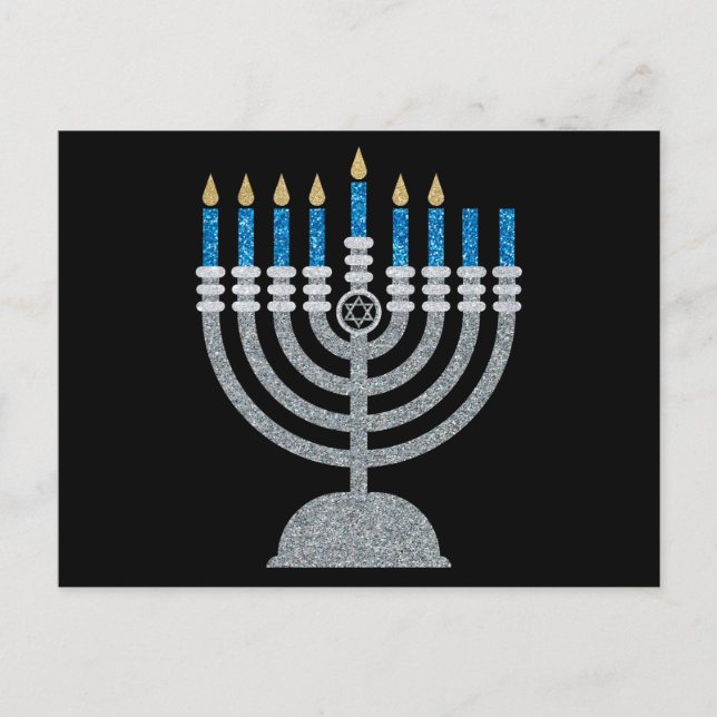 6. Nacht Hanukkah Glitzer Postkarte (Vorderseite)