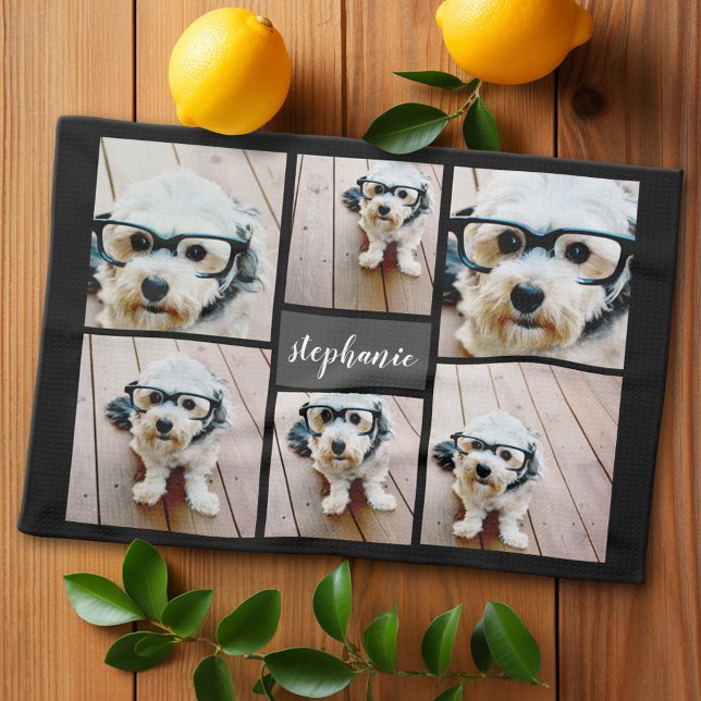 6 Name der Fotocollage Minimalistisch - Farbe bear Geschirrtuch (Custom Kitchen Towel with Photo Collage)