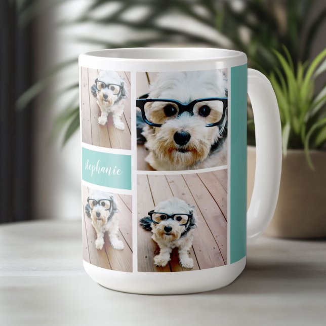 6 Name der Fotocollage Minimalistisch - Farbe bear Kaffeetasse (Custom Photo Collage Mug)