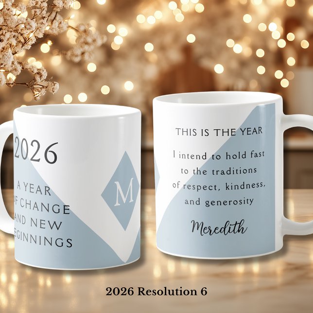 6. Neujahrsvorsatz für 2026 - Jahr des Wandels Kaffeetasse (2026 Year of Change and New Beginnings Dusty Blue Resolution 6 Coffee Mug)