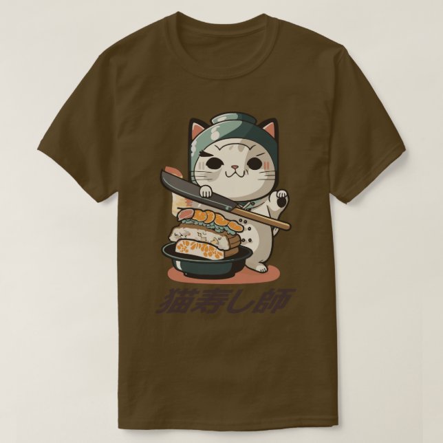 6 niedlicher Sushi-Koch Neko Sushi Master T-Shirt (Design vorne)