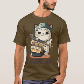 6 niedlicher Sushi-Koch Neko Sushi Master T-Shirt
