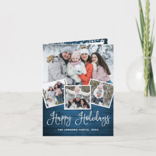 6 PHOTO Christmas Rustic Blue Wood Greeting Feiertagskarte