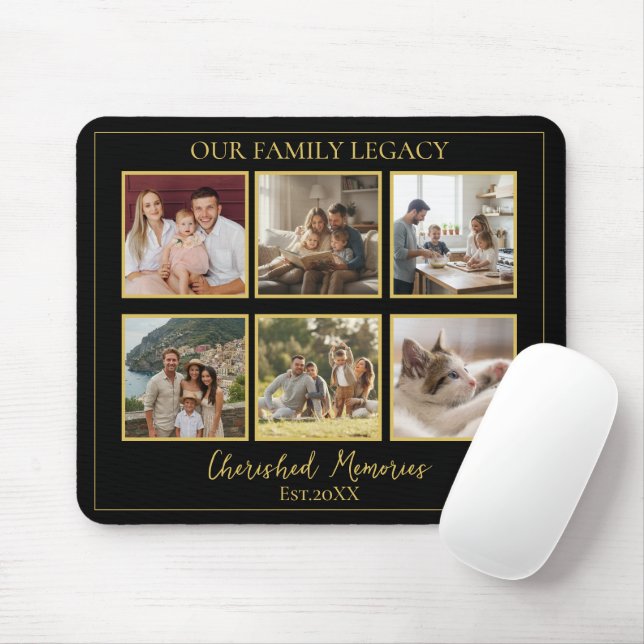 6 Photo Collage Minimalist Black Gold Mouse Pad Mousepad (Mit Mouse)