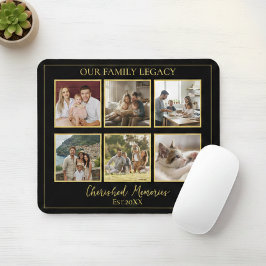 6 Photo Collage Minimalist Black Gold Mouse Pad Mousepad