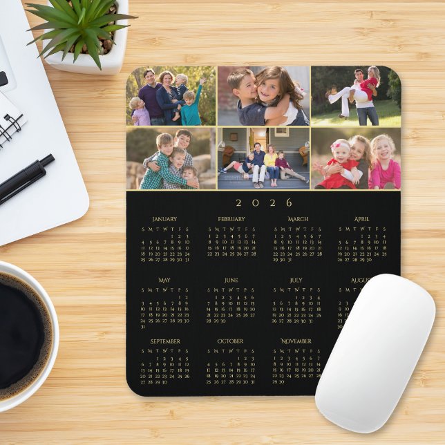 6 Photo Collage Personalized Family 2026 Calendar Mousepad (6 Photo Collage Personalized Family 2026 Calendar Mouse Pad)