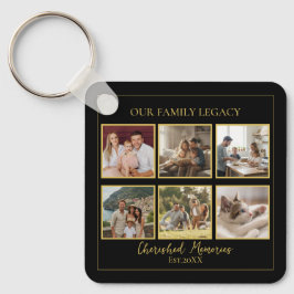6 Photo Collage Square Black Gold Keychain Schlüsselanhänger