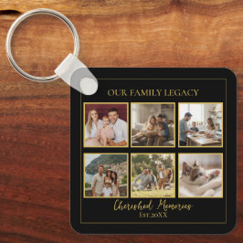 6 Photo Collage Square Black Gold Keychain Schlüsselanhänger