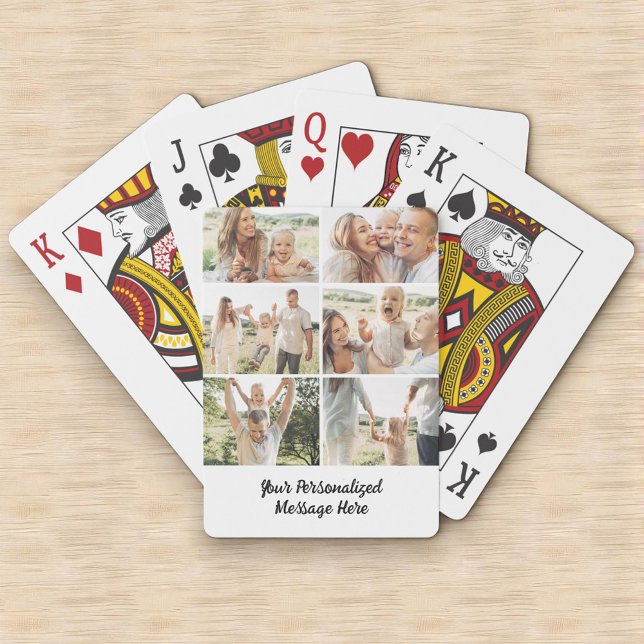 6 Photo Collage Vertical Custom Text Poker Spielkarten (Von Creator hochgeladen)