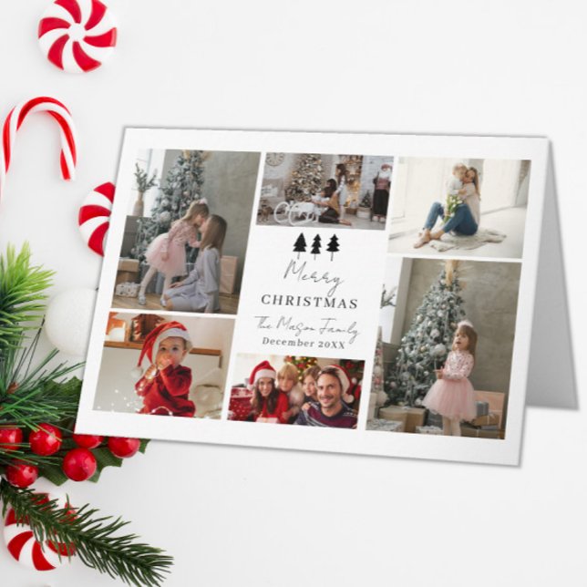 6 Photo Family Christmas Card Trees Design Dankeskarte (Von Creator hochgeladen)
