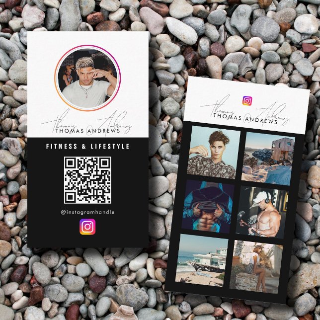 6 Photo Feed Grid Social Media QR Code Male Visitenkarte (6 Photo Feed Grid Social Media QR Code Male Business Card)