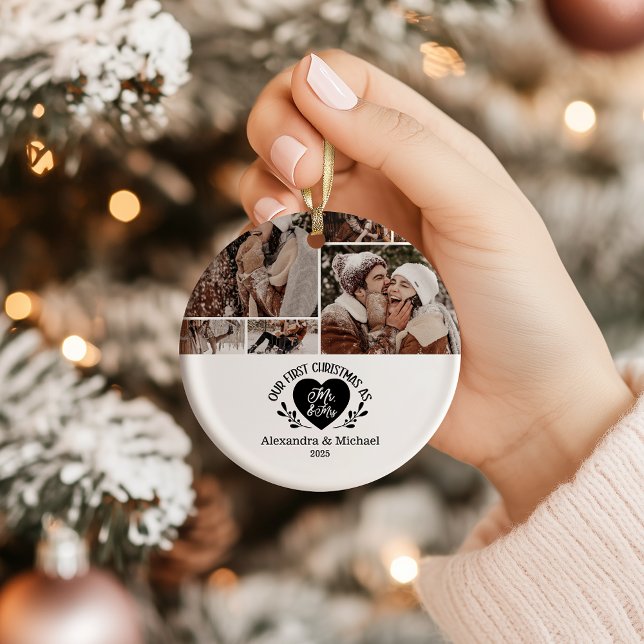 6 Photo Heart First Christmas as Mr & Mrs Keramik Ornament (Von Creator hochgeladen)