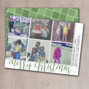 6 Photo Offset - Script Merry Christmas - Green Feiertagskarte