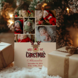 6 Photo Plaid Reindeer Baby First Christmas  Feiertagskarte