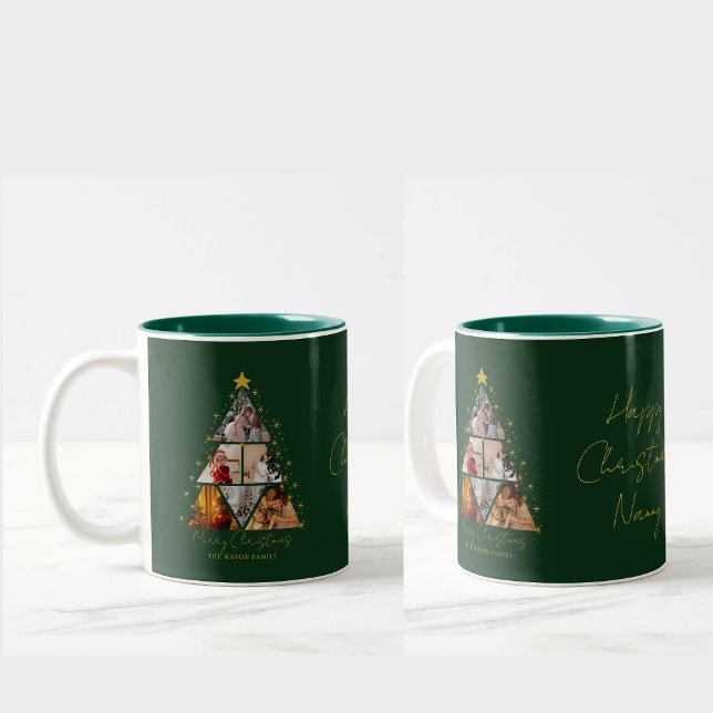 6 Photo Tree Shape Christmas gift grandparent  Zweifarbige Tasse (Von Creator hochgeladen)