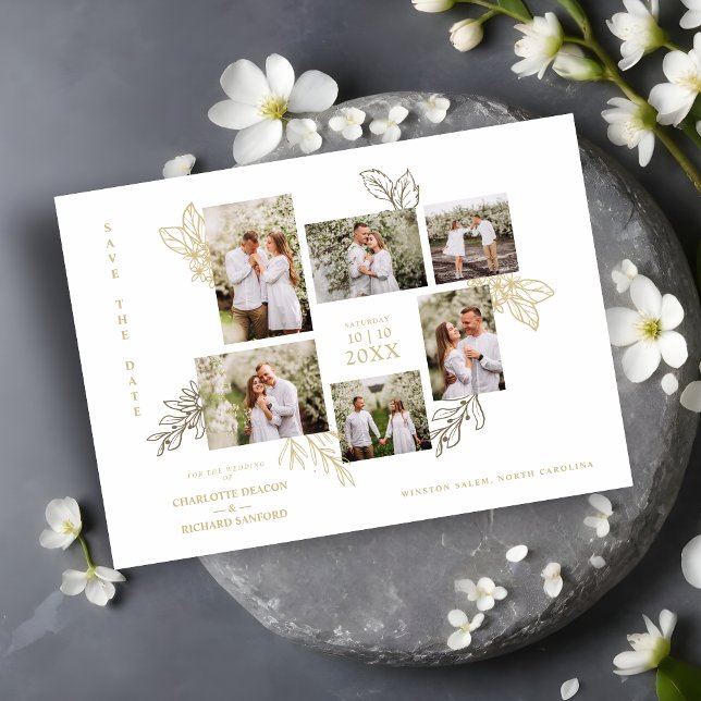 6 Photos Collage Wedding Botanical Branches Frame  Save The Date (6 Photos Collage Wedding Botanical Branches Frame Save the Date Card with Envelope.)