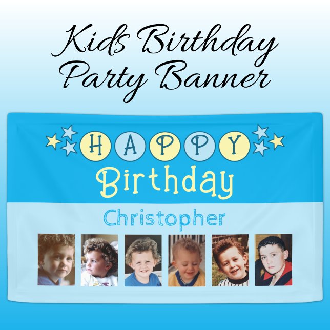6 photos happy birthday name kids blue party banner (Von Creator hochgeladen)