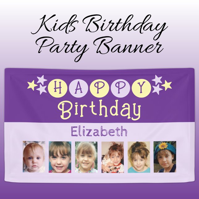 6 photos happy birthday name kids purple party banner (Von Creator hochgeladen)