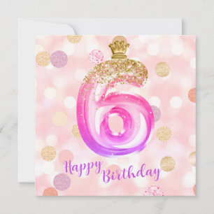 6. Pink Purple Gold Geburtstagskarte für Mädchen Karte