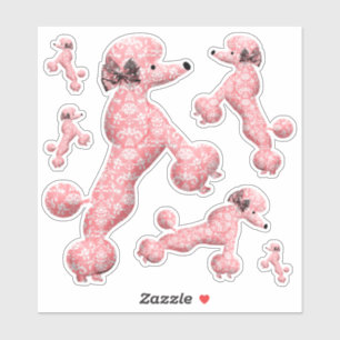 6 Pink Tancing Poodle Hund Aufkleber