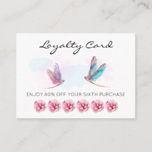 *~* 6 Punch Pink Blue Dragonfly Loyalty Card Treuekarte