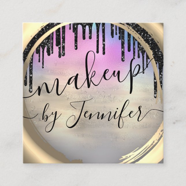 6 Punches Hair Lash Makeup Studio Pink Gold Blue Quadratische Visitenkarte (Vorderseite)
