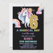 6. Rainbow Unicorn Geburtstag Einladung Wassercolo