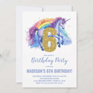 6. Rainbow Unicorn Geburtstag Einladungen