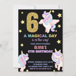 6. Rainbow Unicorn Geburtstag Einladungen Fliegen