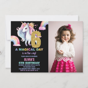 6. Rainbow Unicorn Geburtstag Einladungen mit Foto