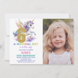 6. Rainbow Unicorn Geburtstag Einladungen mit Foto