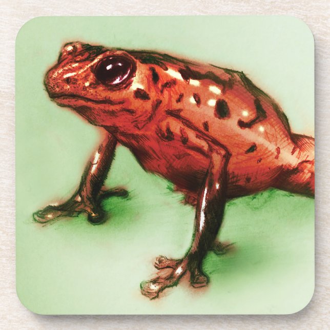 6 Red Frog Untersetzer Set, Wildtierskizze (Vorderseite)