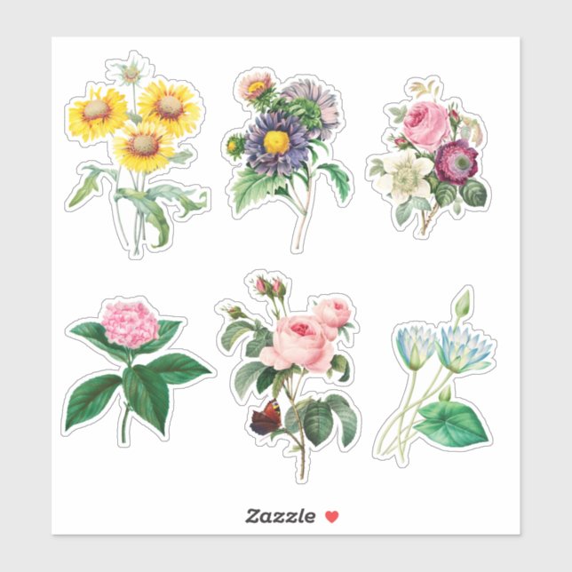 6 Schöne Blume für Scrapbooking Sticker (Blatt)