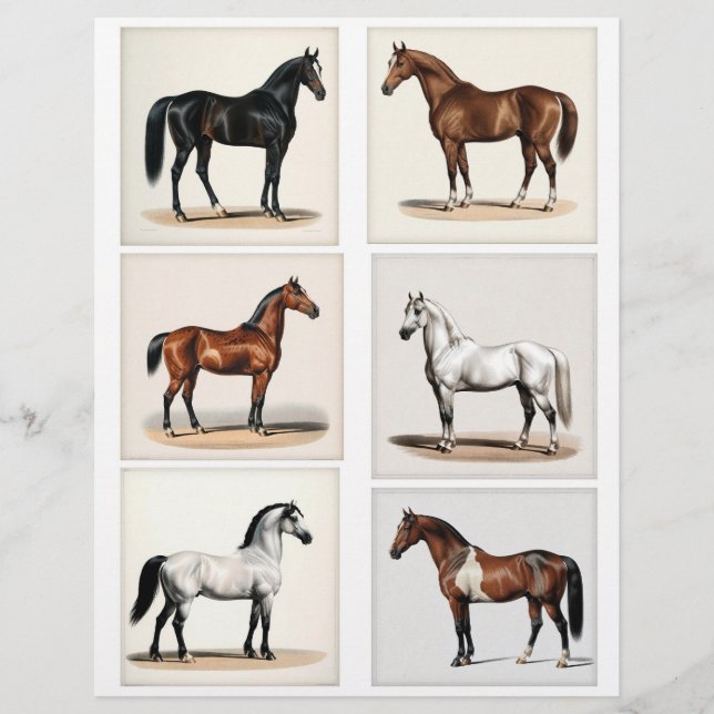 6 Schöne Horse Illustrationen für Papercrafting (Vorderseite)