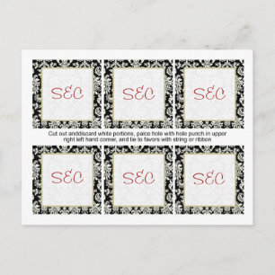 6 Schwarz/Weiß Damask HochzeitsbegleiterTags Postkarte