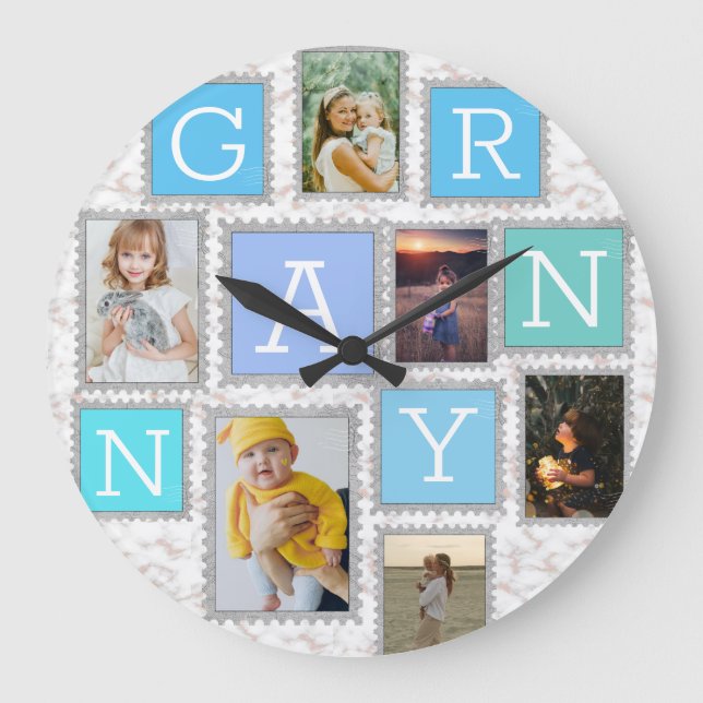 6 Sechs Foto Collage Niedlich Baby Family Liebe Gr Große Wanduhr (Vorderseite)