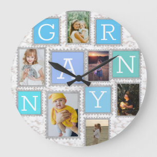 6 Sechs Foto-Collage Süße Baby-Familie Liebe Oma Große Wanduhr