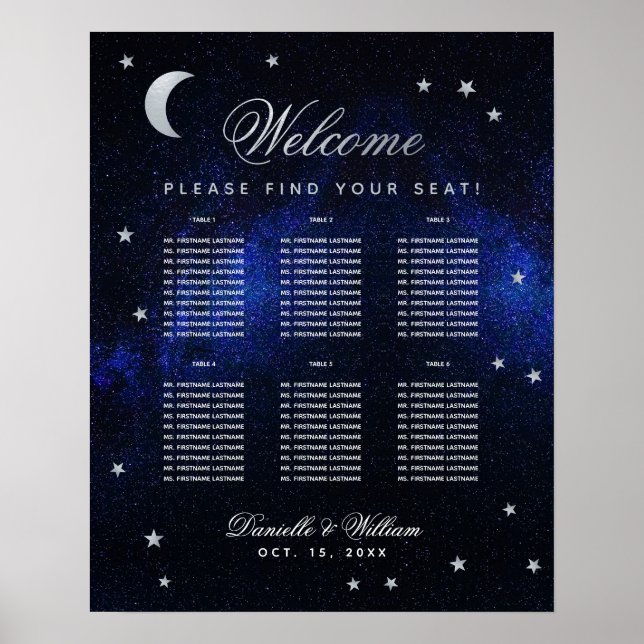 6 Tabelle Celestis Wedding Stars Moon Seating Char Poster (Vorne)