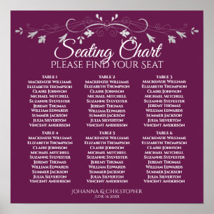 6 Tabelle Chic Silver & Cassis Hochzeitsdiagramm Poster