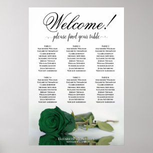 6 Tabelle Elegante Smaragdgrüne Rose Sitzkarte Poster