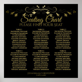 6 Tabelle Elegantes Gold & Black Wedding Seating C Poster