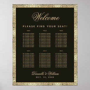 6 Tabelle Elegantes Schwarzes Gold Hochzeitstabell Poster