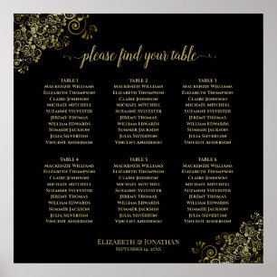 6 Tabelle Hochzeitskartentafel Gold Frills auf sch Poster