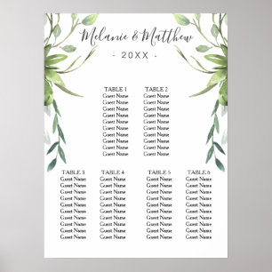 6 Tabelle Moderne Eukalyptus-Hochzeitstabelle Poster