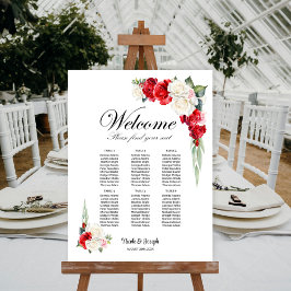 6 Tabelle Red White Floral Hochzeitsdiagramm