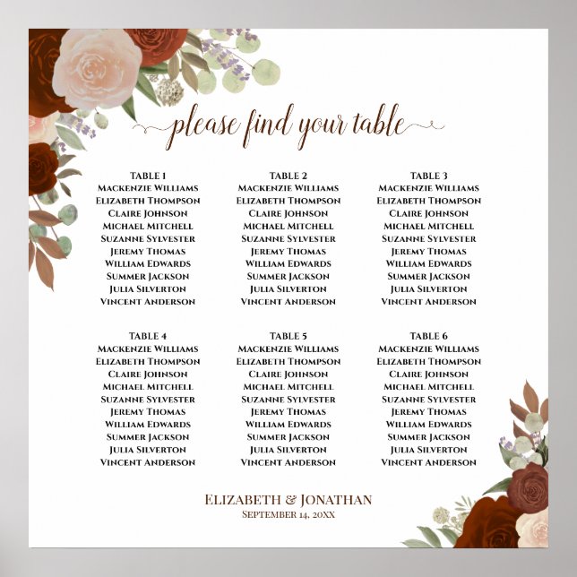 6 Tabelle Rostornorange Herbstplattierungstabelle Poster (Vorne)