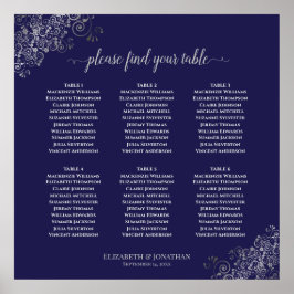 6 Tabelle Silver & Navy Blue Wedding Seekarte Poster
