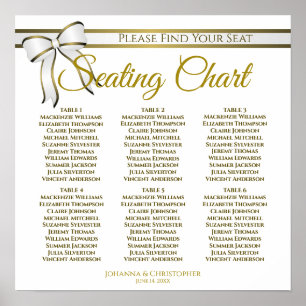6 Tabelle White & Gold Hochzeitsdiagramm Poster