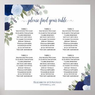 6 Table Blue Rose Boho Wedding Seating Chart Poster